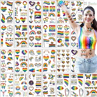 25 Sheets 200PCS Pride Temporary Tattoos,LGBTQ Gay Lesbian Rainbow Pride Tattoos,Waterproof Pride Stickers for Pride Parade Festival Party Supplies Pride Decorations