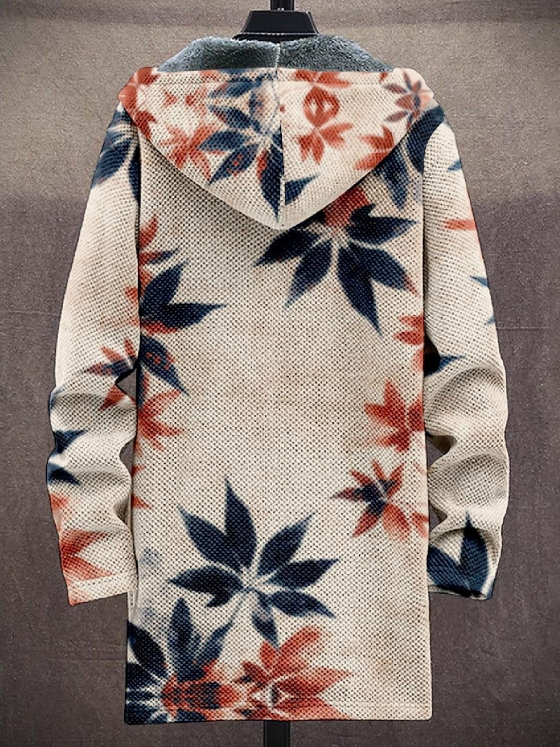 2025 Men's Ethnic Pattern Hooded Jacket Long Cardigan Hoodies Full Zip Vintage Knitted Zipper Coat with Pocket - Image 3