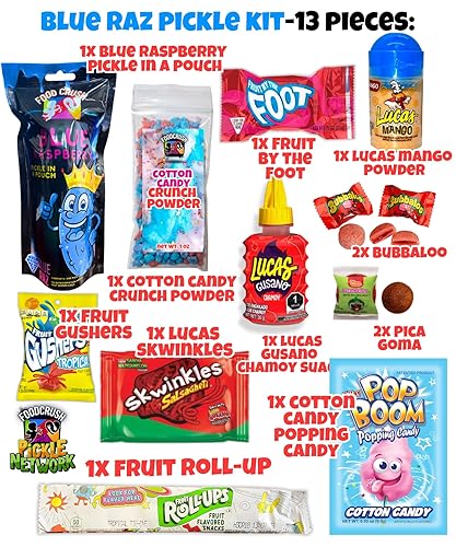 Vista 17 de Kit de encurtidos de frambuesa azul con bolsa de regalo Takis-Mexican Candy (Dulces Mexicano) con Takis, Fruit Roll up, gushers, salsa de chamoy