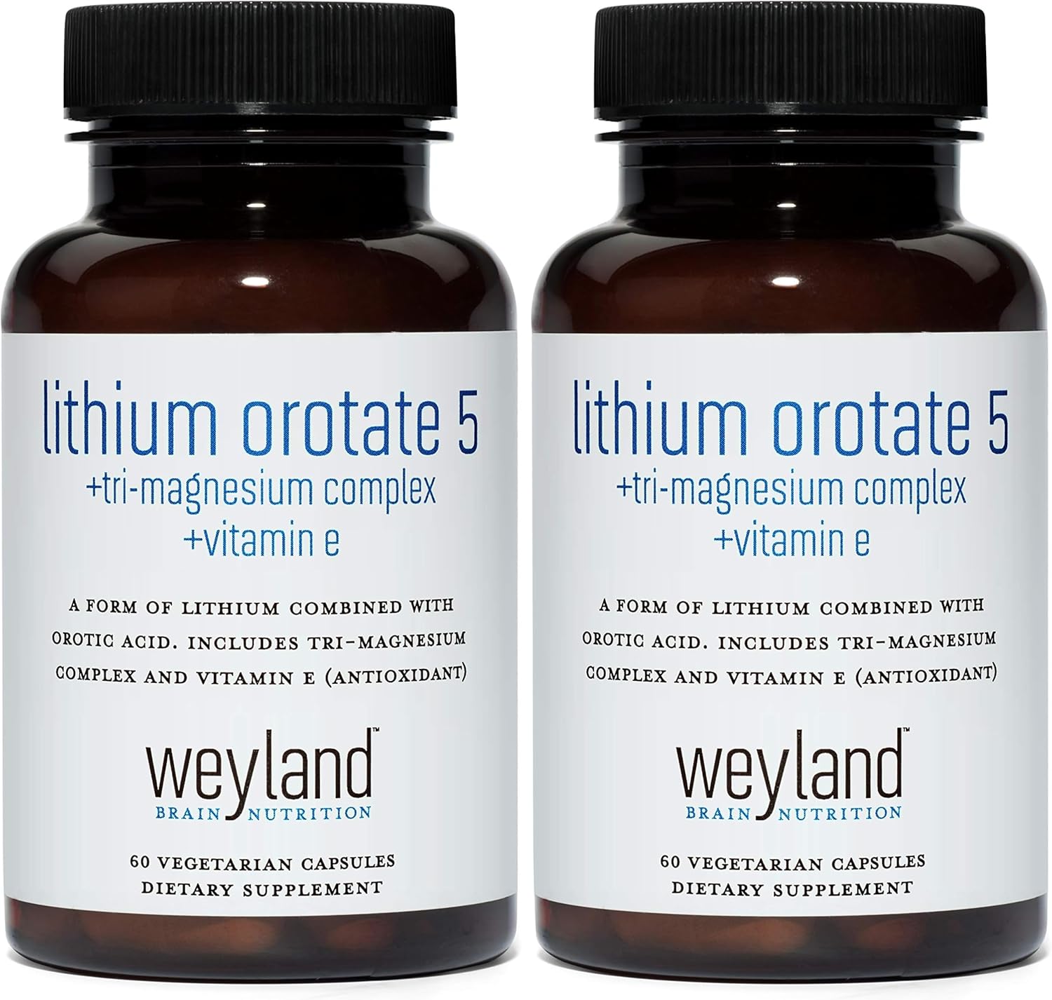 Lithium Orotate 5mg + Tri-Magnesium Threonate, Taurinate, Malate + Glycine + Vitamin E, 60 Vegetarian Capsules