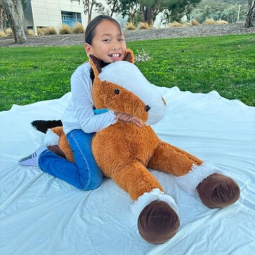 Miniatura 8 de MaoGoLan Peluche de caballo grande, juguete de peluche de caballo grande, caballo de peluche gigante, almohada de peluche de poni ridable para niños