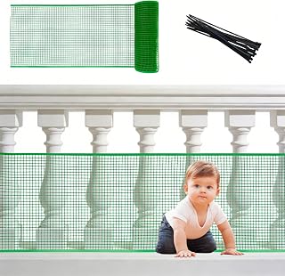 PotatoLife Plastic Wire Mesh Fence, Balcony Fence for Baby and Pets, Safety Fence, Stair Protector, Poultry, Garden, Tree Support, Durable Material, Free Zip Ties (Green, 15.7'' x 10')
