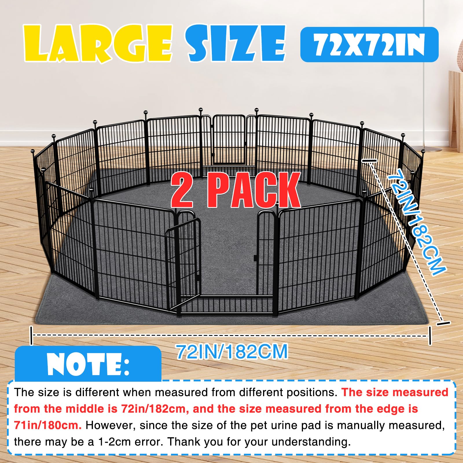 FURWEY Paquete de 2 Empapadores Lavables Extragrandes para Orina de Perros, 72 x 72 pulgadas, Reutilizables, Antideslizantes, Impermeables, Almohadillas para Orina de Perro