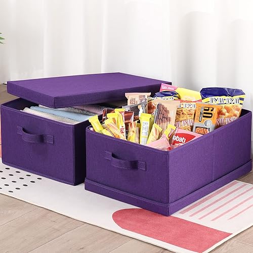 Miniatura 3 de HOONEX Contenedores de almacenamiento con tapas para organizar, paquete de 2, cajas de almacenamiento con 2 asas de transporte y cartón pesado de