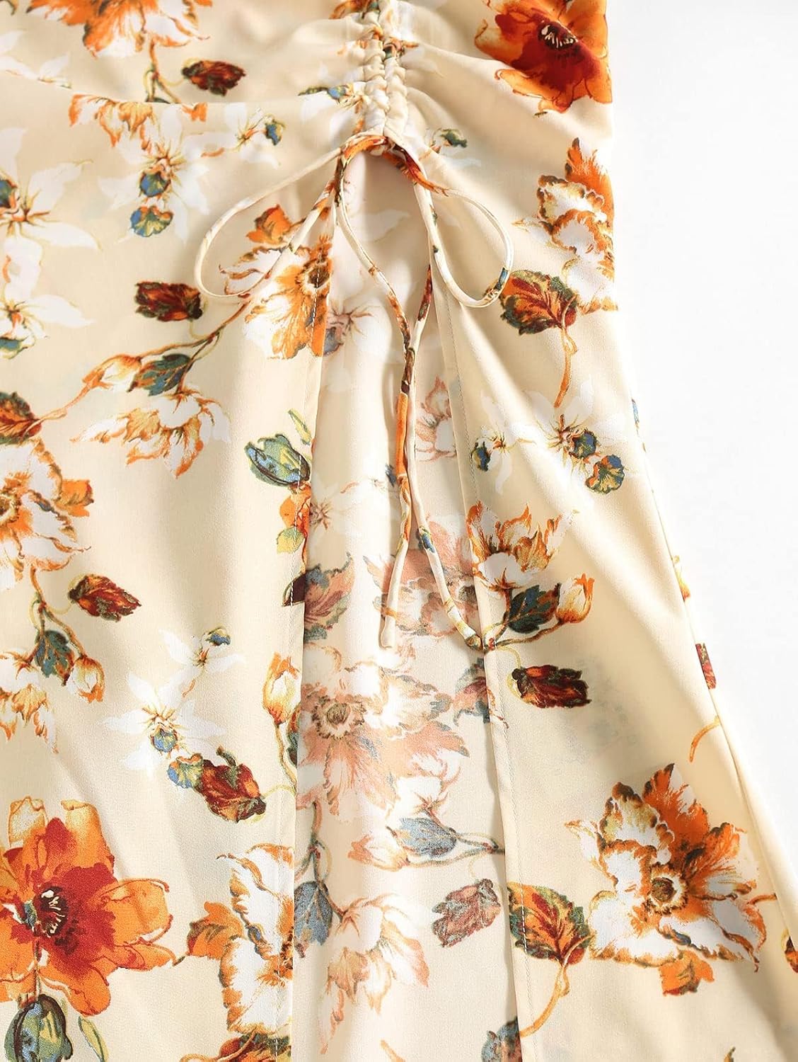 ZAFUL Womens Summer Floral Spaghetti Midi Dresses 2025 Sexy V Neck Sleeveless Drawstring Ruched Split Backless Cocktail Dress - Image 7