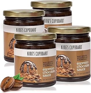 King's Cupboard Espresso Chocolate Sauce - Perfect Hot Fudge Sauce for Topping Ice Cream & Desserts, Chocolate Coffee Drizzle, Baking, Fondue, Ganache - Gluten-Free, Kosher, All Natural 10 oz - Pack 4