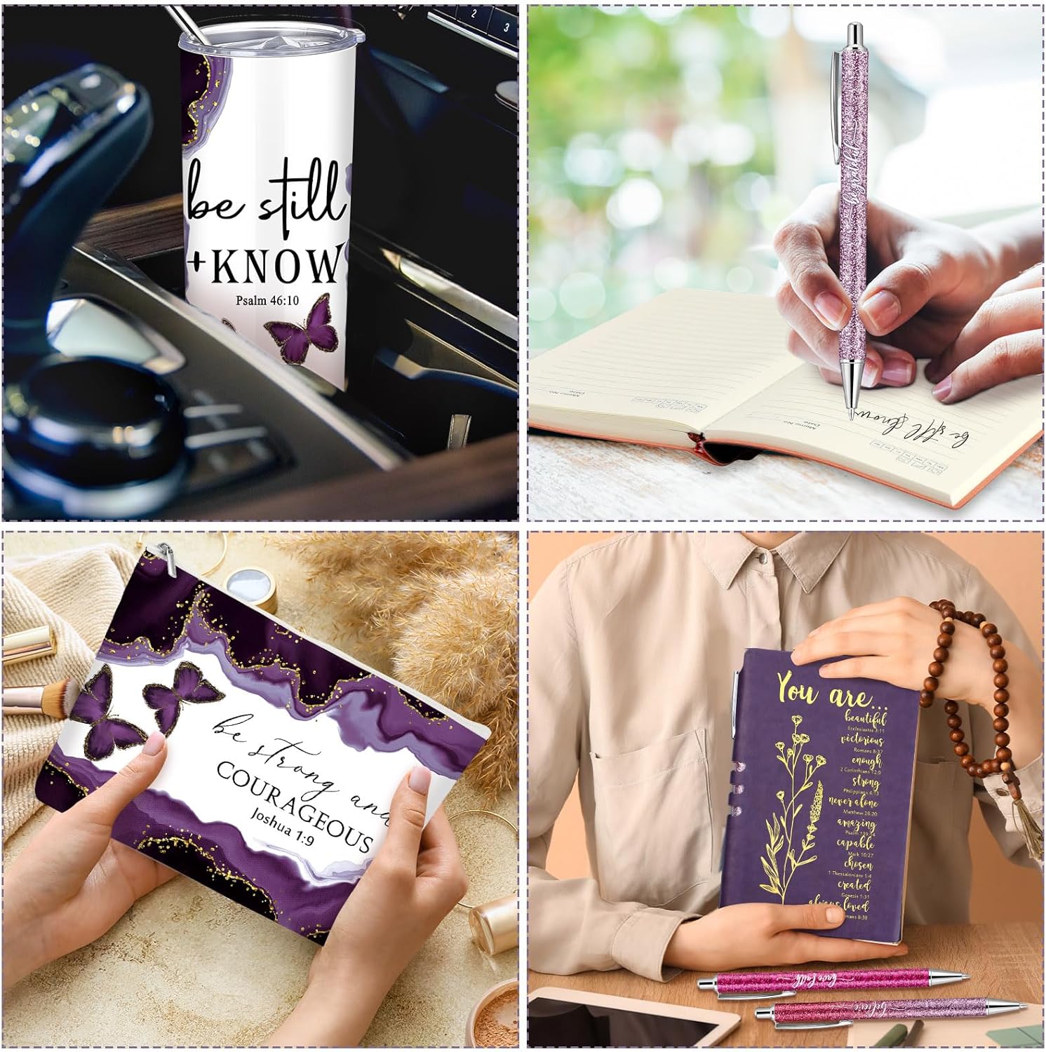 6 Pcs Christian Gift for Women Inspirational Present for Religious Marble Tumbler Makeup Bag Journal Ballpoint Pen Church Gift for Pastor Wife Friends Spiritual Mentor(Purple) - Image 6