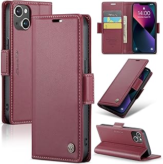 Phone Case Cover Luxury PU Leather Flip Cover 023 Card Slot Holder Cover Compatible with IPhone 13 (Red)