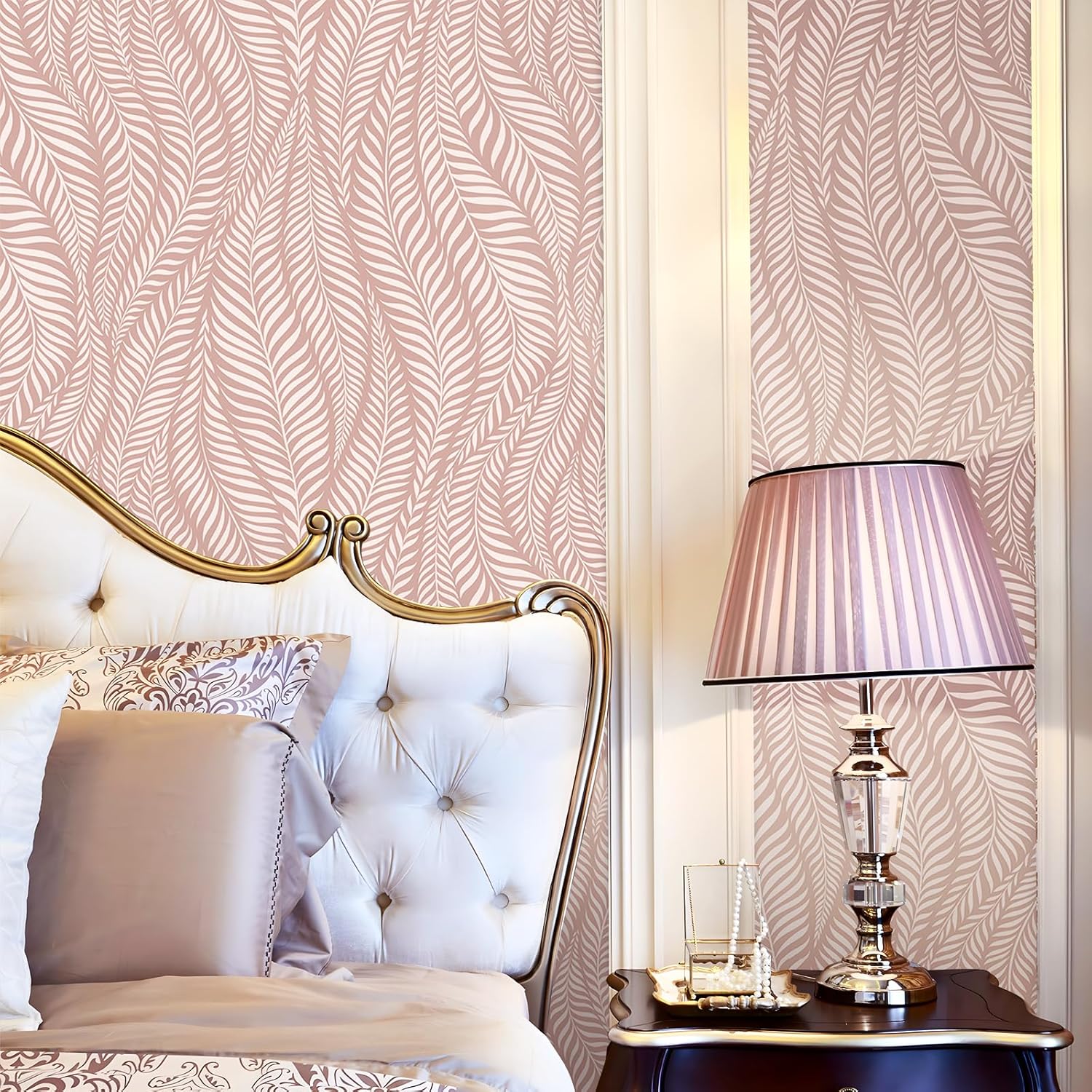 Livelynine 17.5x276 Coastal Striped Peel and Stick Wallpaper Vintage Floral Pink Stripe Wallpaper for Bathroom Bedroom Girls Palm Silhouette Renter Friendly Pink Stripe Contact Paper Decorative Vinyl