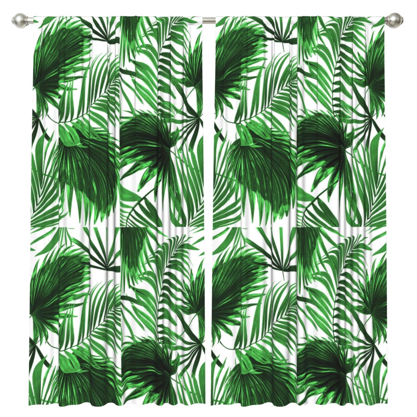 InOmak Palm Leaf Print, 2 Panels Window Curtains 52 x 84 Inch Blackout Curtains for Living Room Bedroom