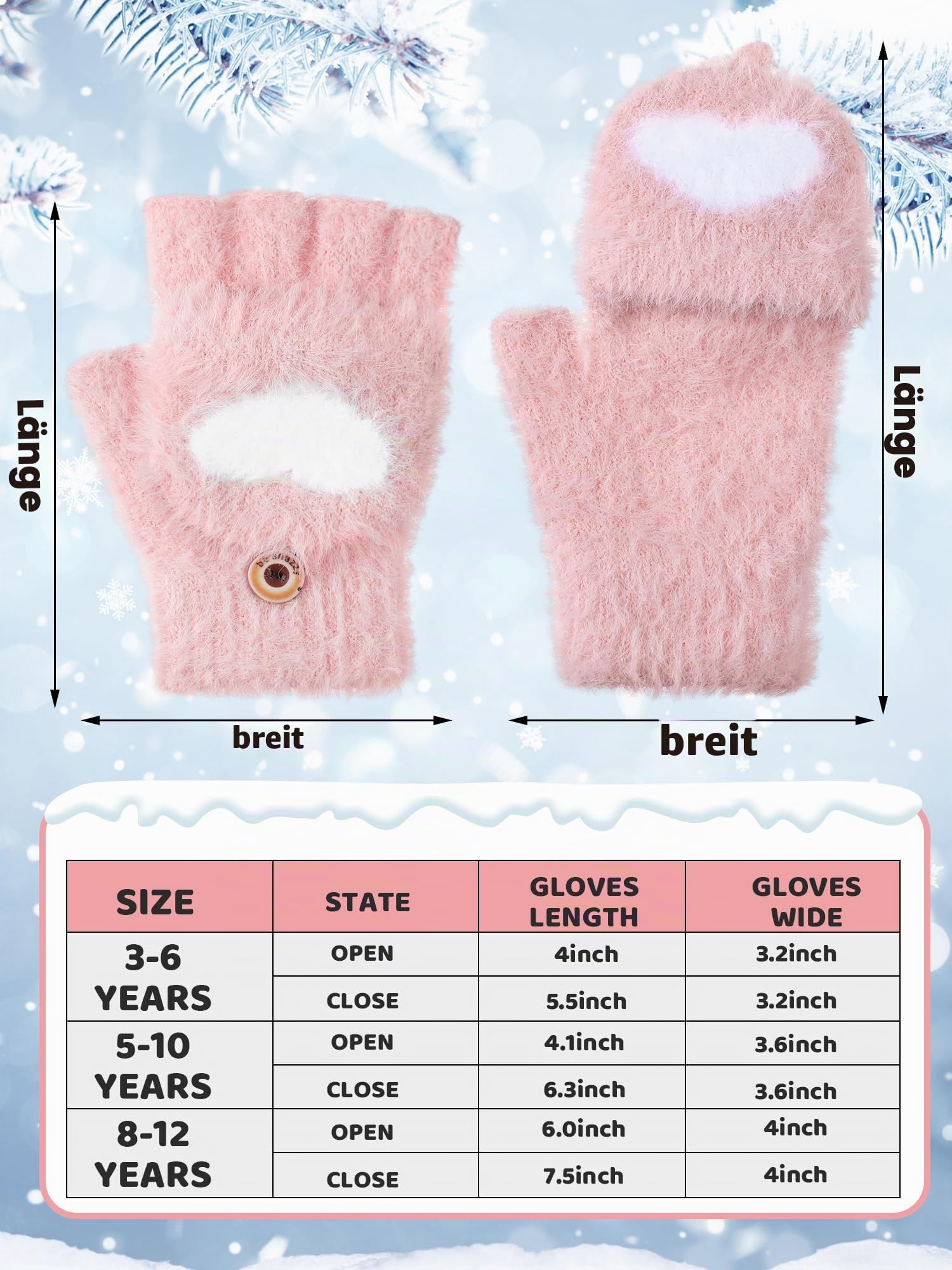 Geyoga 6 Paar Fingerlose Handschuhe Kinder Mädchen Jungen Winter Handschuhe mit Klappe Warme Gestrickte(Klassisch,8-12 jahre)