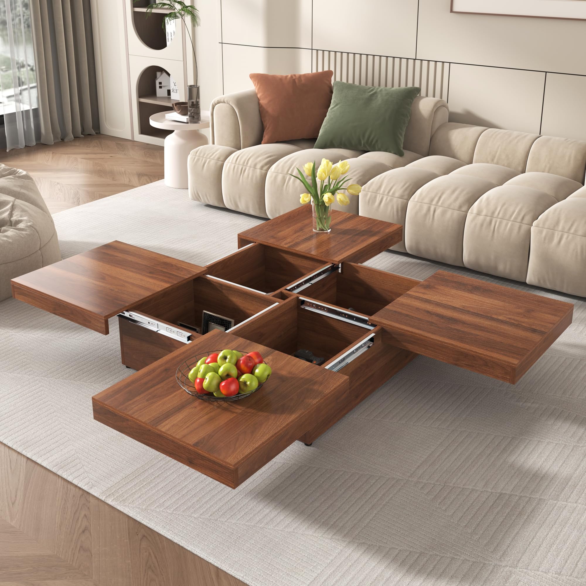 Amazon.com: Merax 39.4'' Square Marble Veneer Coffee Table with