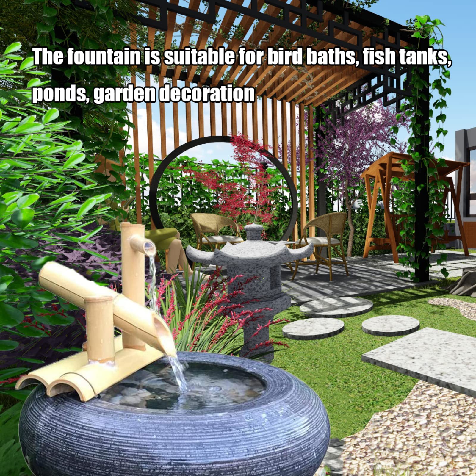 Bambus-Brunnen-Set, Solar-Brunnen, Landschaftsdekoration, Vogelbad, Bambus- Brunnen, Zen-Garten, japanischer Garten-Wasserfall, Outdoor-Wasser-Brunnen-Auslauf,  handgefertigt, fr Aquarium, Teich, : Amazon.de: Garten