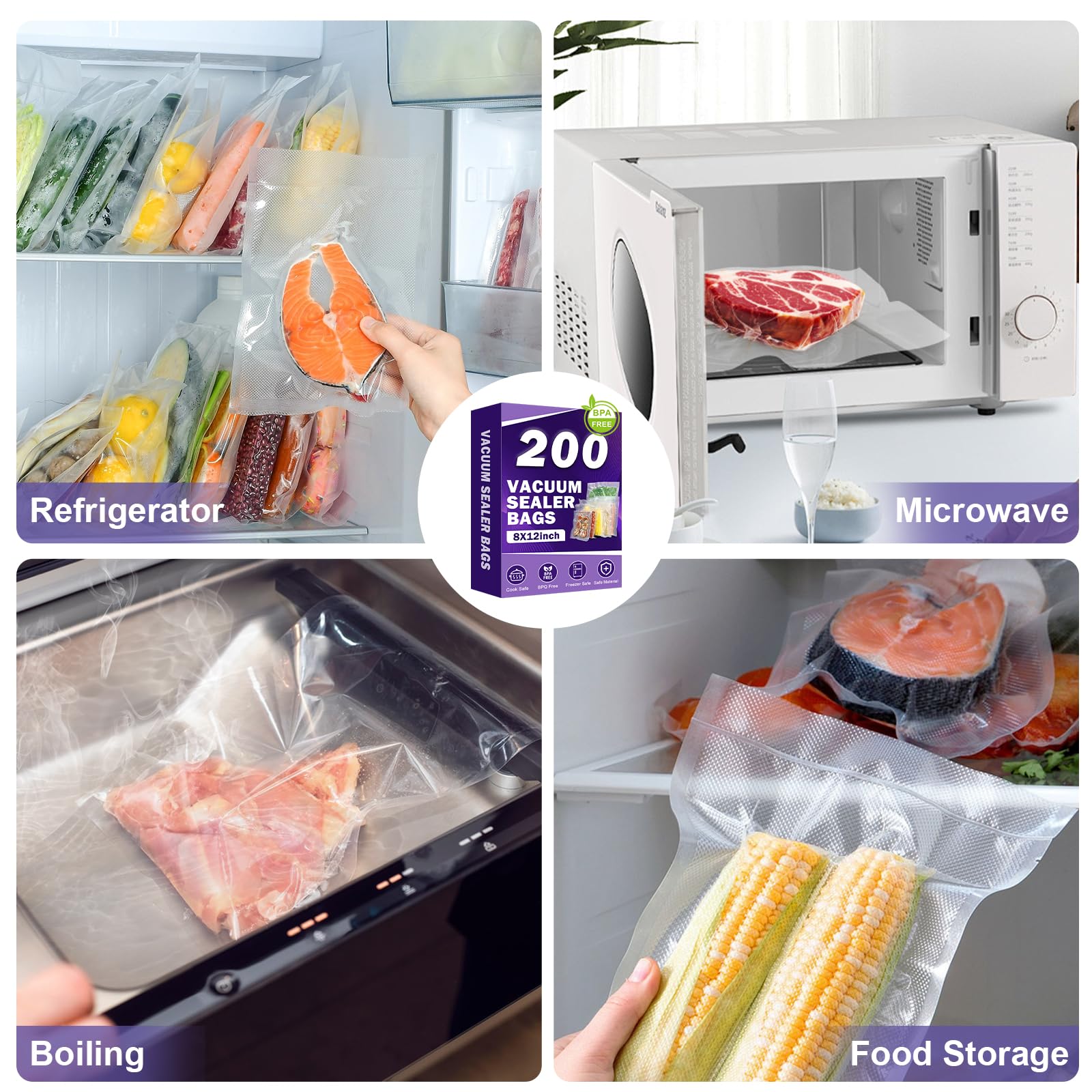 CAREGY Paquete de 400 bolsas selladoras al vacío de 8 x 12 pulgadas sin BPA para almacenamiento de alimentos, preparación de comidas o Sous Vide