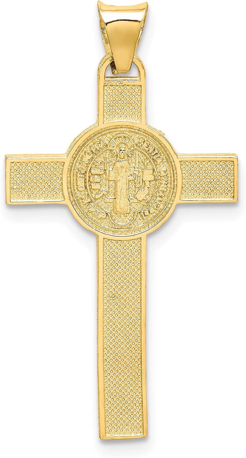 IceCarats 14K Solid Two Tone Gold Jesus Crucifix Large St Benedict Celtic Claddagh Cross Medal Pendant Necklace 31mm 1 1/4 inch Polished For Her For Him