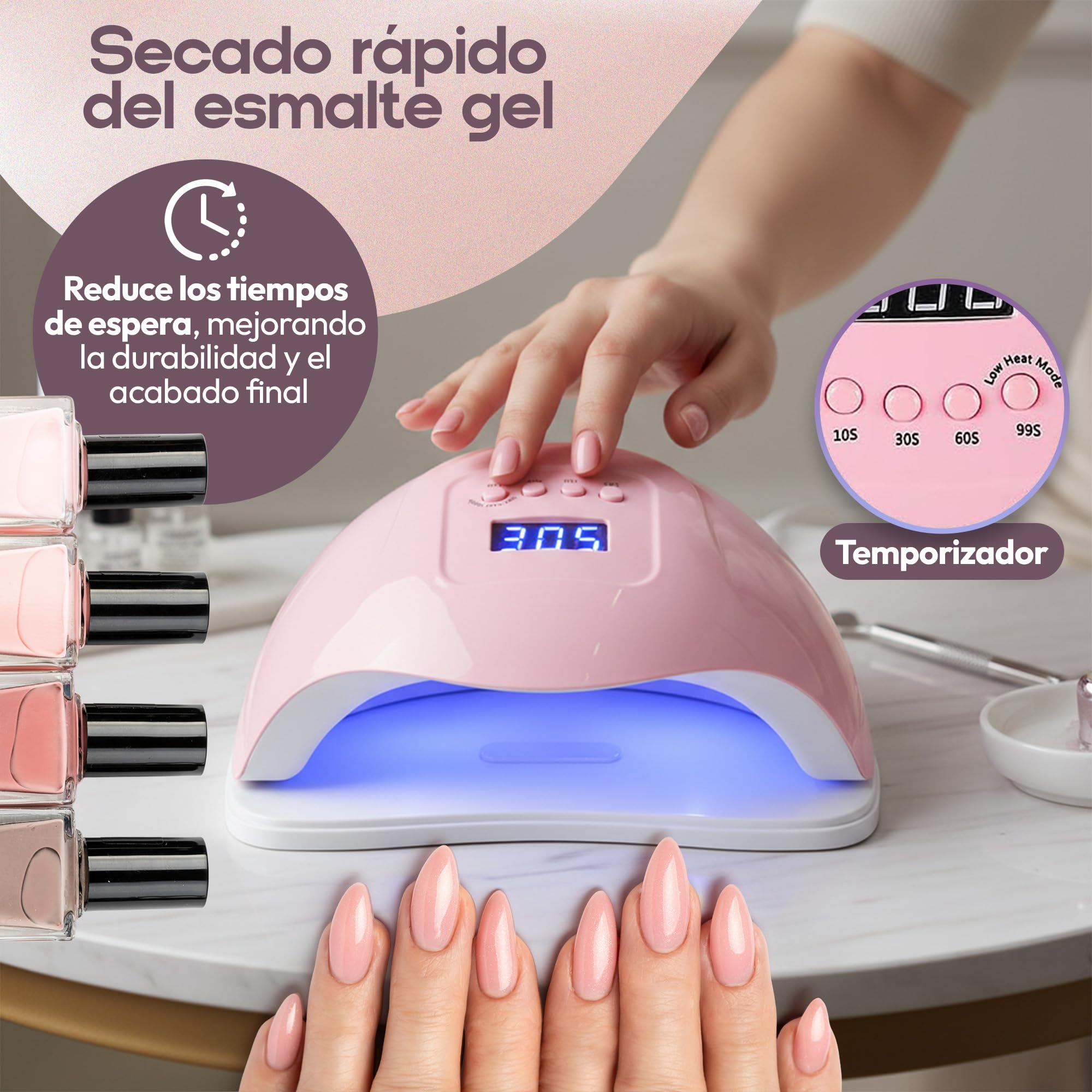 Lámpara Secadora Uñas LED UV 150W con 4 Temporizadores, Secador de Uñas con Sensor Automático
