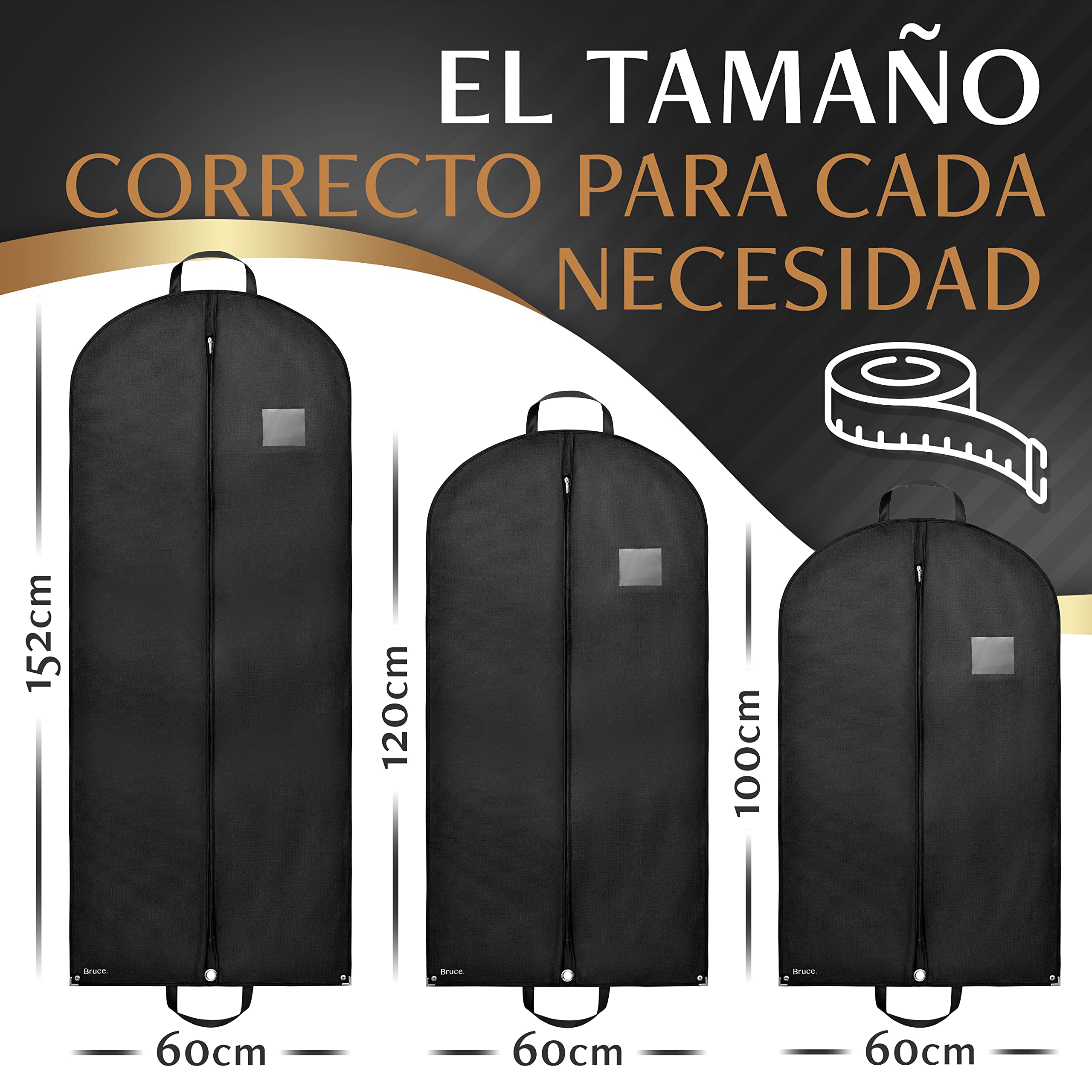 Bruce.® Saco para ropa – 5 x 120 x 60 cm corto – Negro