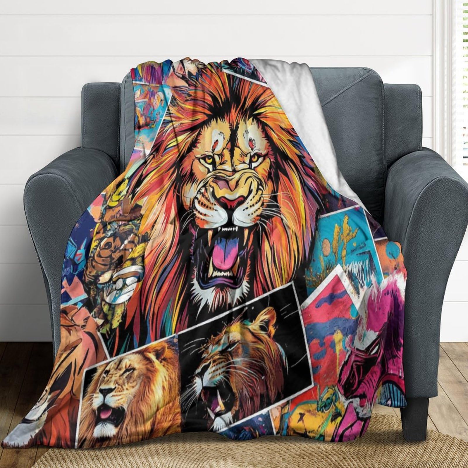 Plaid lion chaud en flanelle la couverture TV idéale pour les soirées cinéma