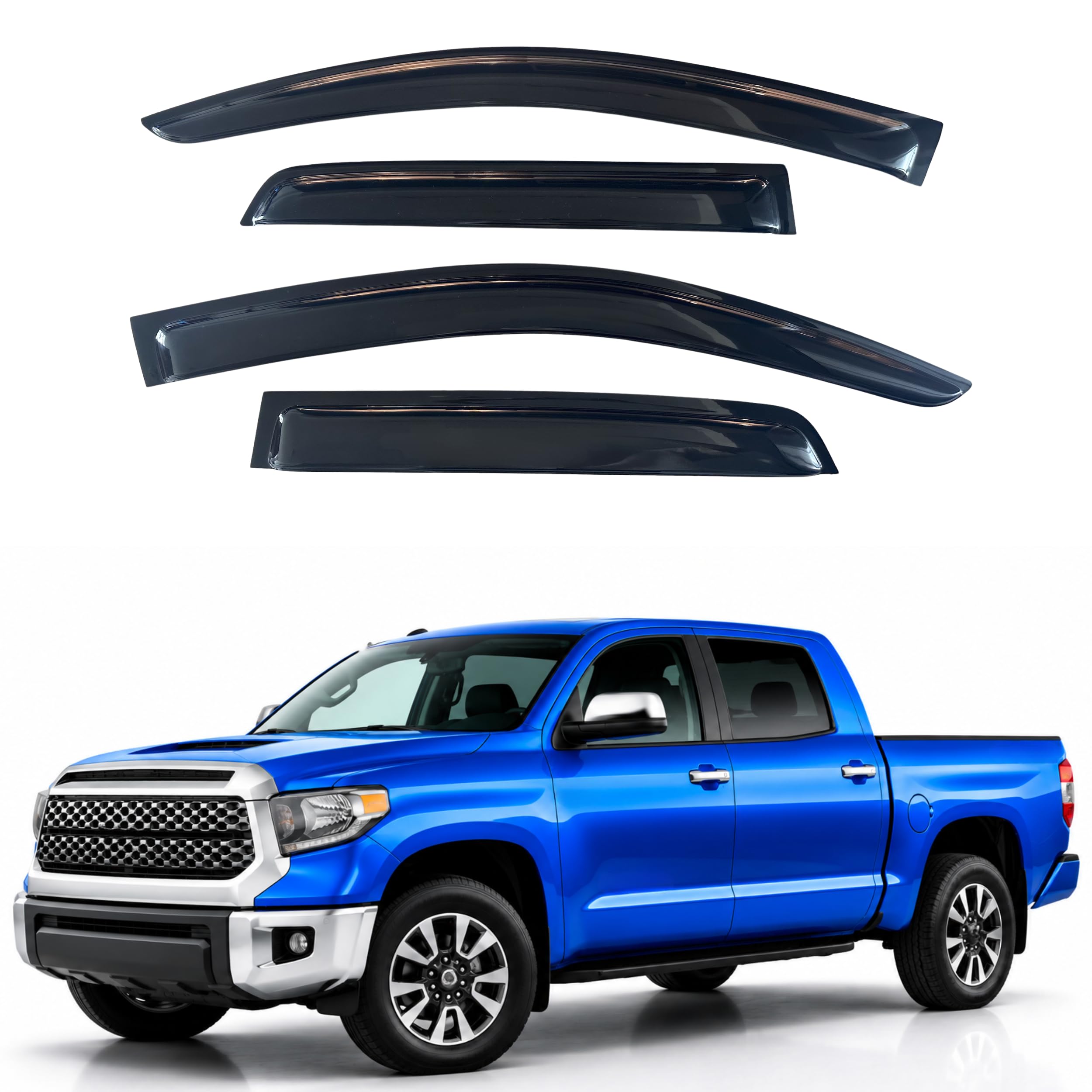 IG Window Visors Fit for 2007-2021 Toyota Tundra Crewmax, Out-Channel Rain Guards Vent Wind Deflectors 4PC, Truck Accessories for 07-21 Tundra Crewmax (Full-Size Cabs)