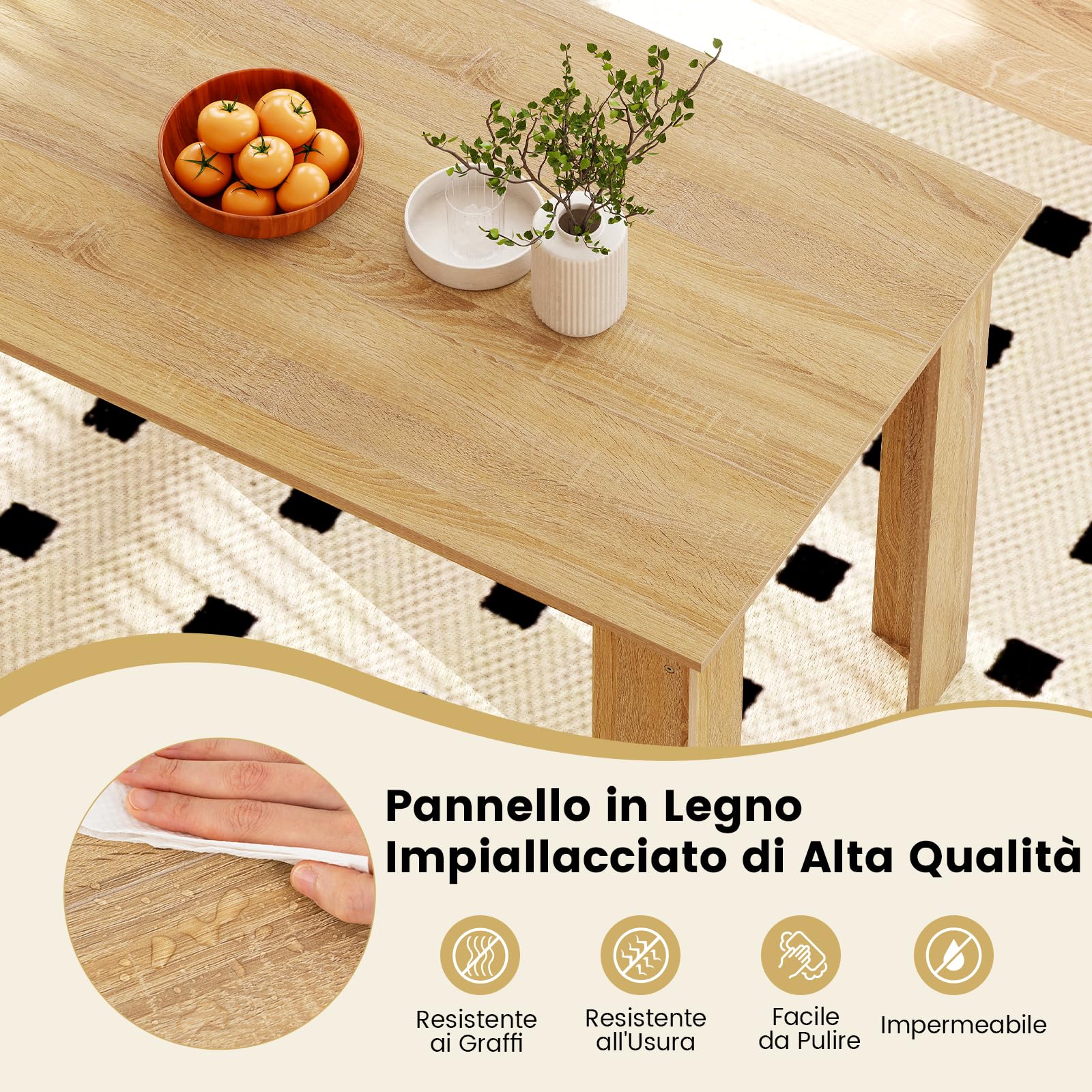 COSTWAY Tavolo da Pranzo 120 cm per 4-6 Persone, Tavolo Rettangolare in Legno in Stile Rustico, Tavolino Elegante per Cucina, Soggiorno e Sala da Pranzo, 120 x 70 x 75 cm