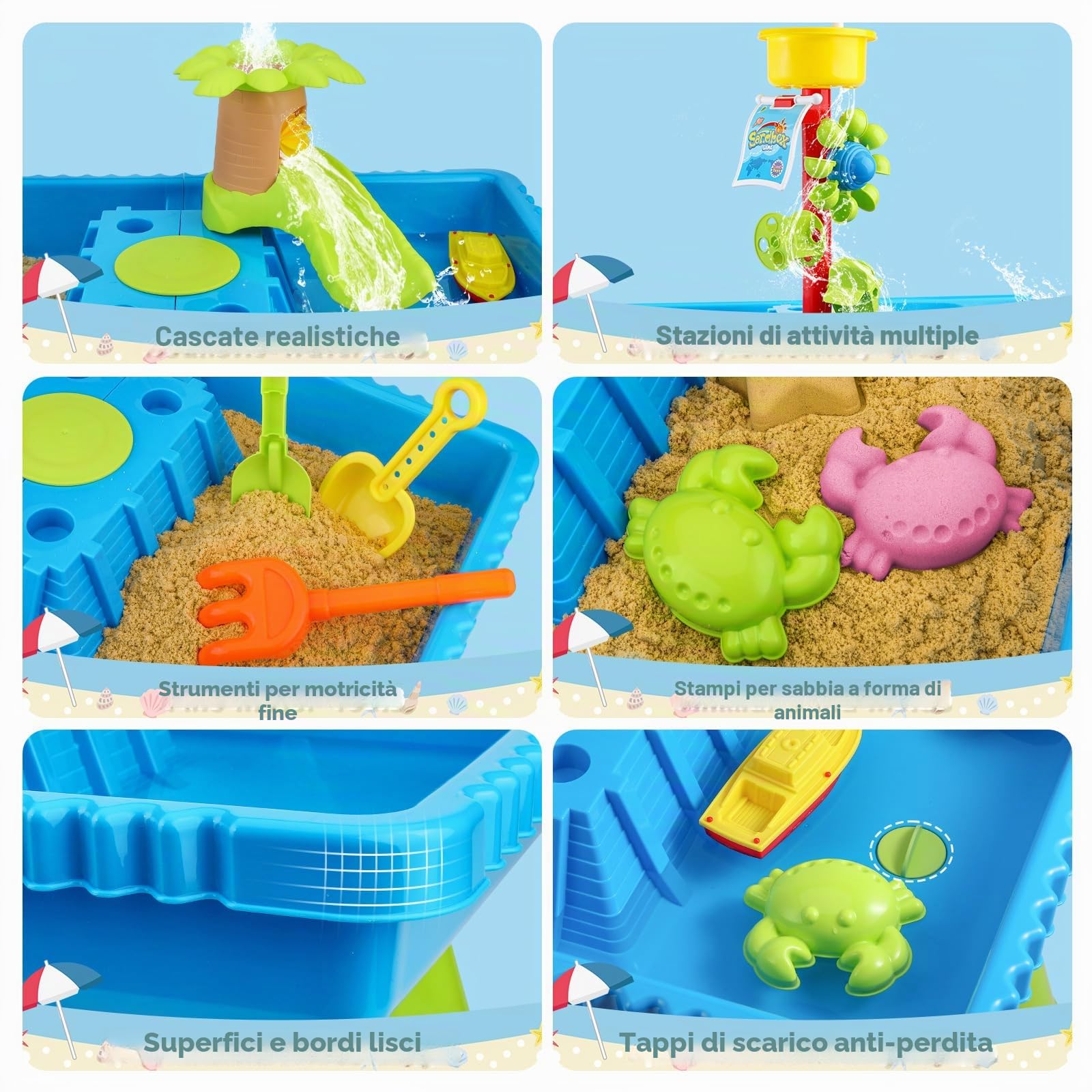 KNASON Tavolo Sabbia e Acqua per Bambini,2 in 1 Tavolo Acqua Bambini con 37 Pezzi di Accessori per Il Tavolo Acqua, Giochi Acqua Bambini Esterno sulla Spiaggia del Cortile per Bambini 3 4 5 6 8