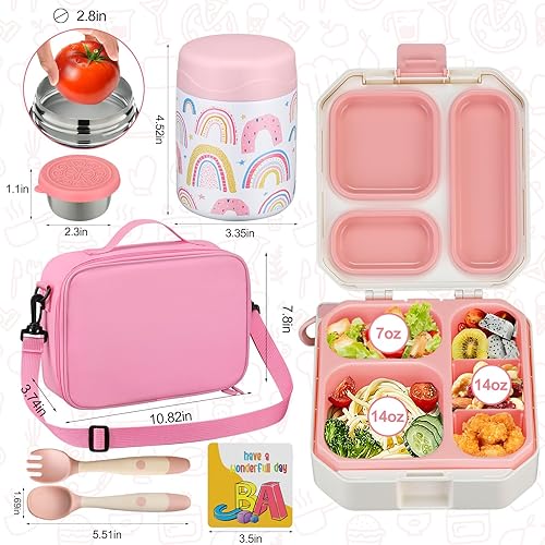 Miniatura 6 de wiwens Lonchera Bento para niños con 12 onzas térmicas, a prueba de fugas, contenedor de comida con 5 compartimentos, tarro térmico de comida
