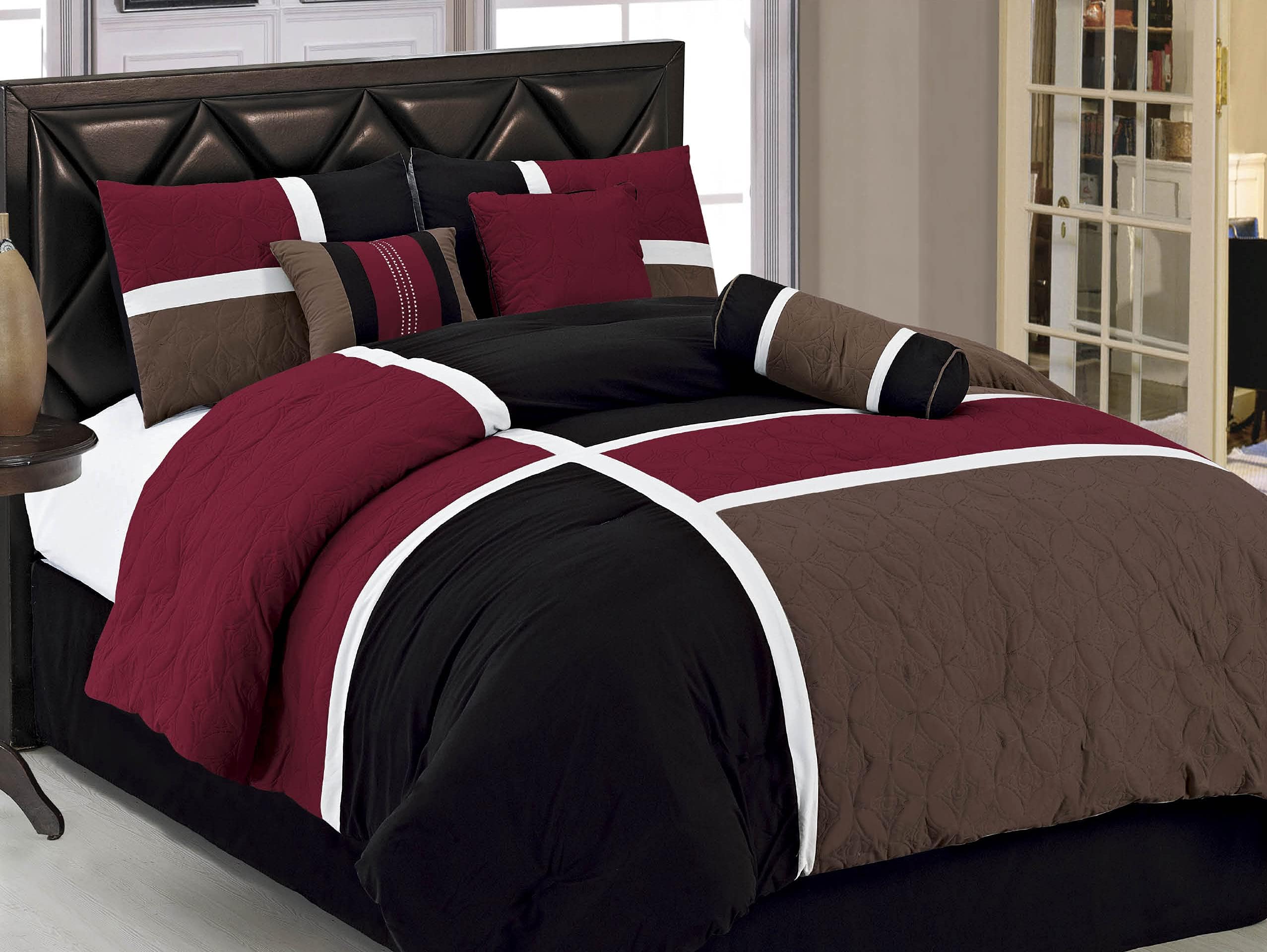Full size 7-Piece Bed in a Bag Patchwork Comforter set in Brown White main image 0