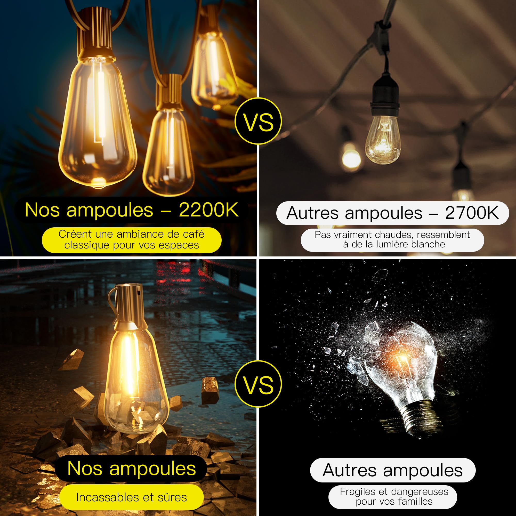 Guirlande Lumineuse Guinguette Exterieur 54M - ST38 180FT 90+4 LED Ampoules de Guirlandes Jardin Lumiere Exterieure Connectable IP65 Imperméable Guirlande Lumières Extérieur Terrasse Pergola Balcon
