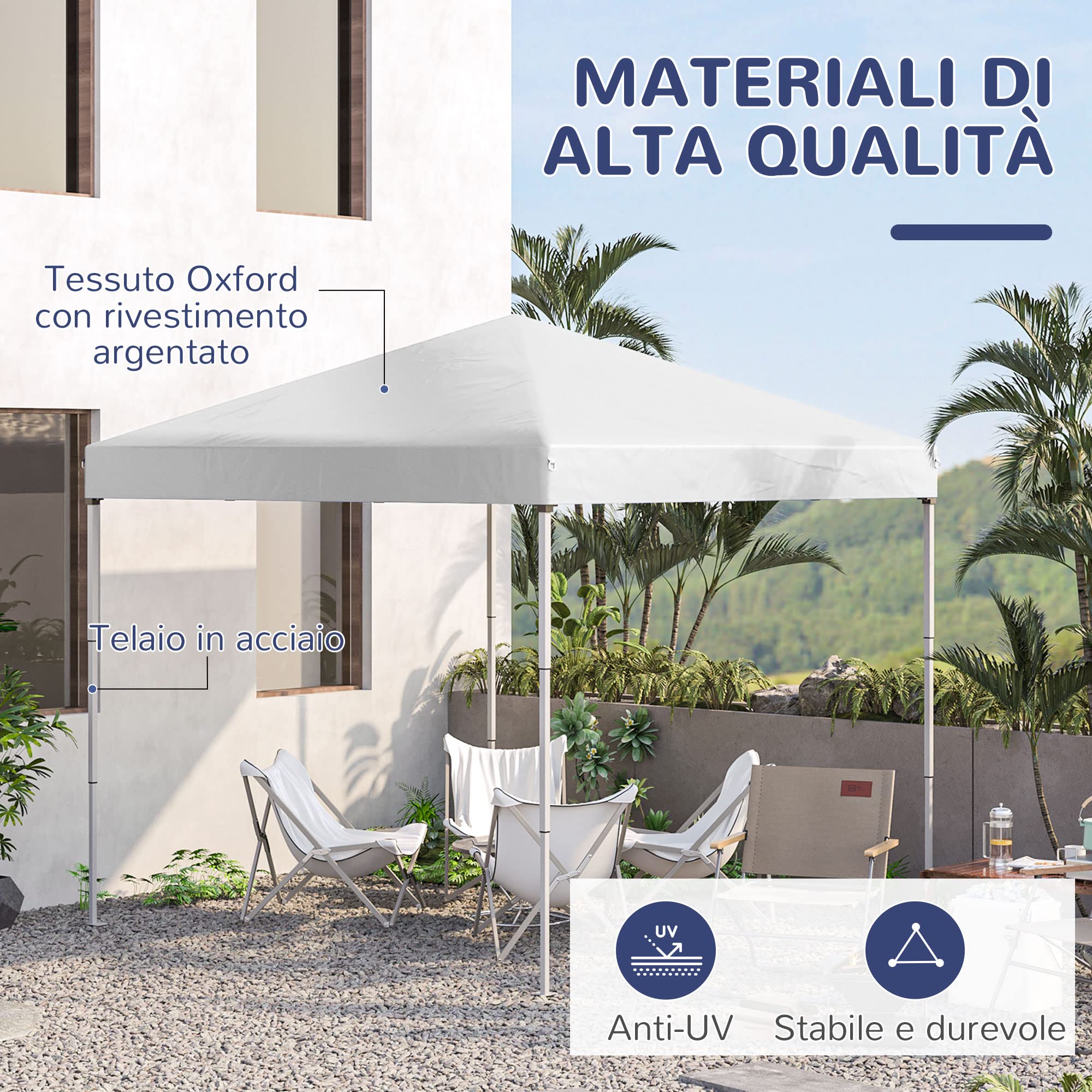 Outsunny Gazebo Pieghevole 2.5x2.5 m Pop Up con Borsa da Trasporto Bianco | 8 Fori di Drenaggio, Gazebo da Esterno, Acciaio e Oxford, Giardino, Feste