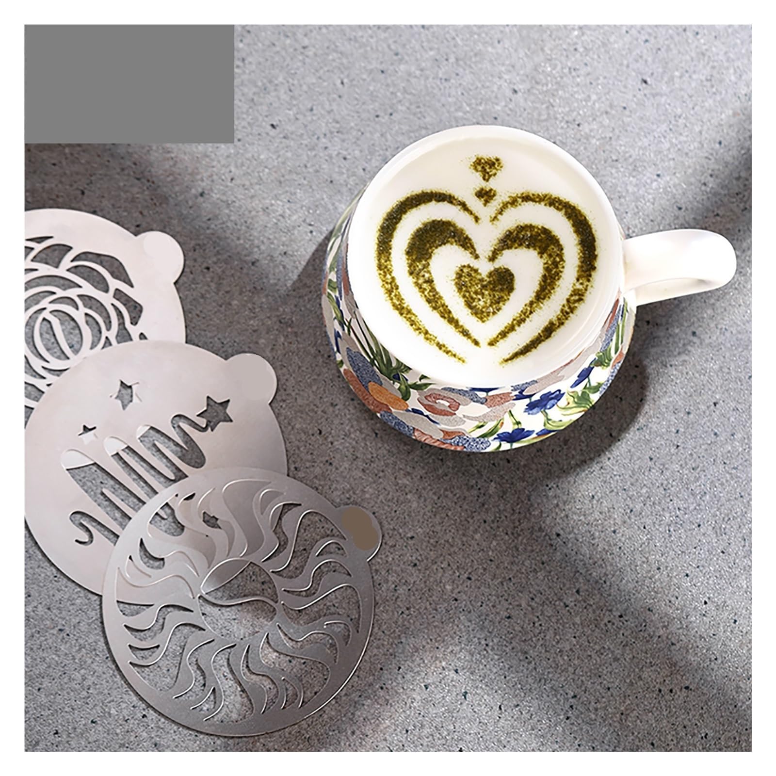 Pochoirs de décoration café en acier inoxydable, modèles Latte mousse, moule guirlande chocolat Cappuccino 5 pièces
