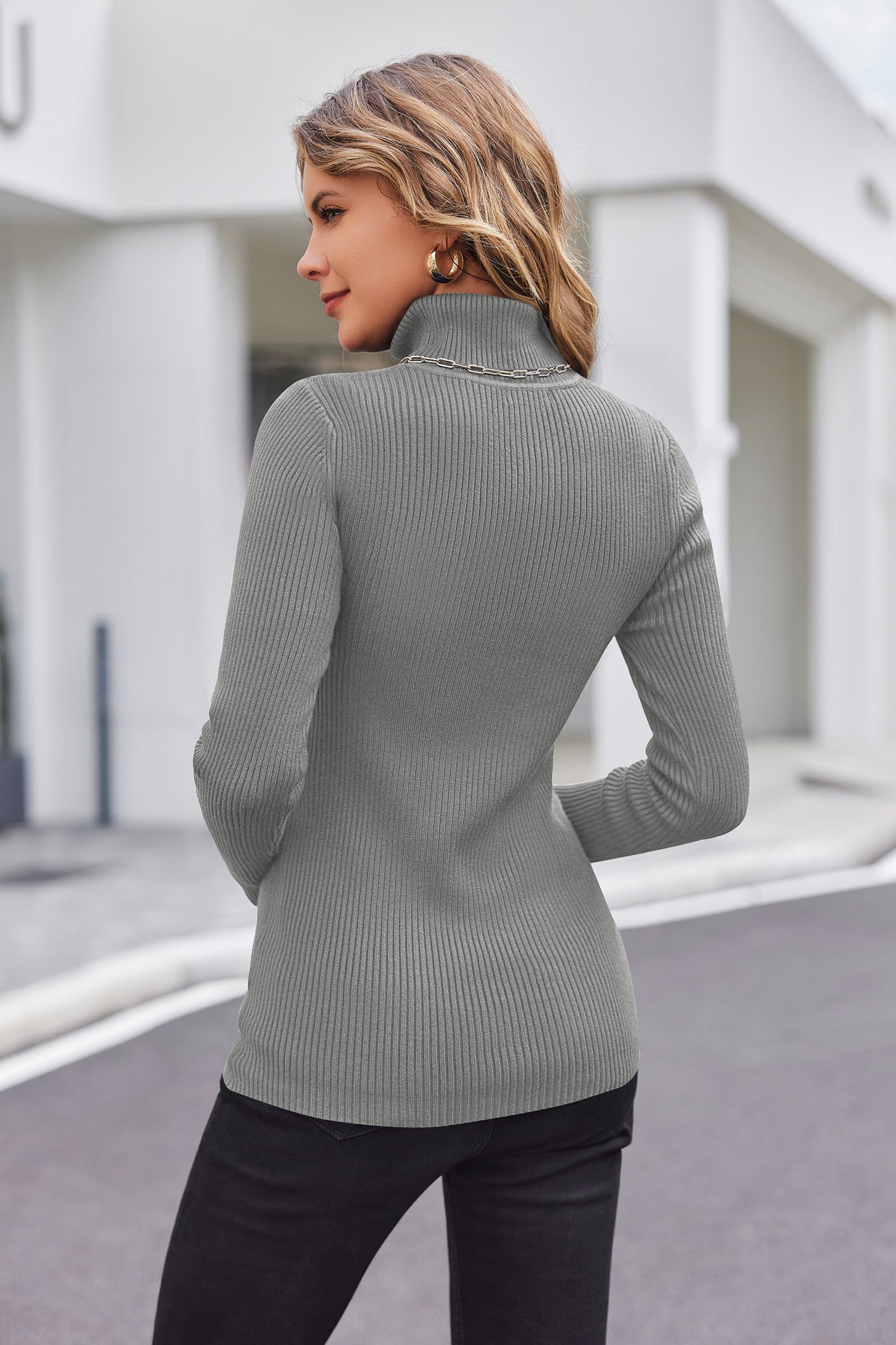 Hotouch Maglione da Donna Elegante Maglia A Collo Alto Maniche Lunghe Leggero Dolcevita Basic Pullover Caldo S-XXL