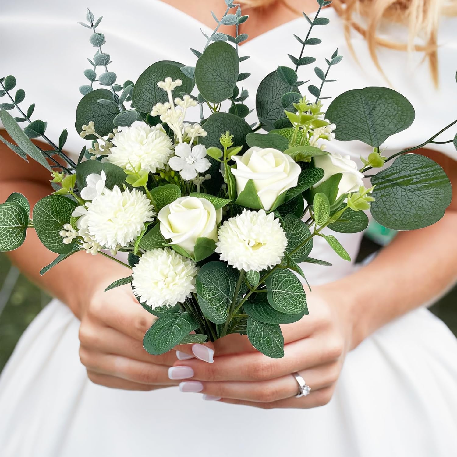 Artificial Greenery Stems Set 110 Pcs 8 Kinds of Faux Eucalyptus Stems and Flowers Fake Silver Dollar Eucalyptus Leaves Stems Bulk for Wedding DIY Bouquets Vase Table Centerpieces Decor - Image 5