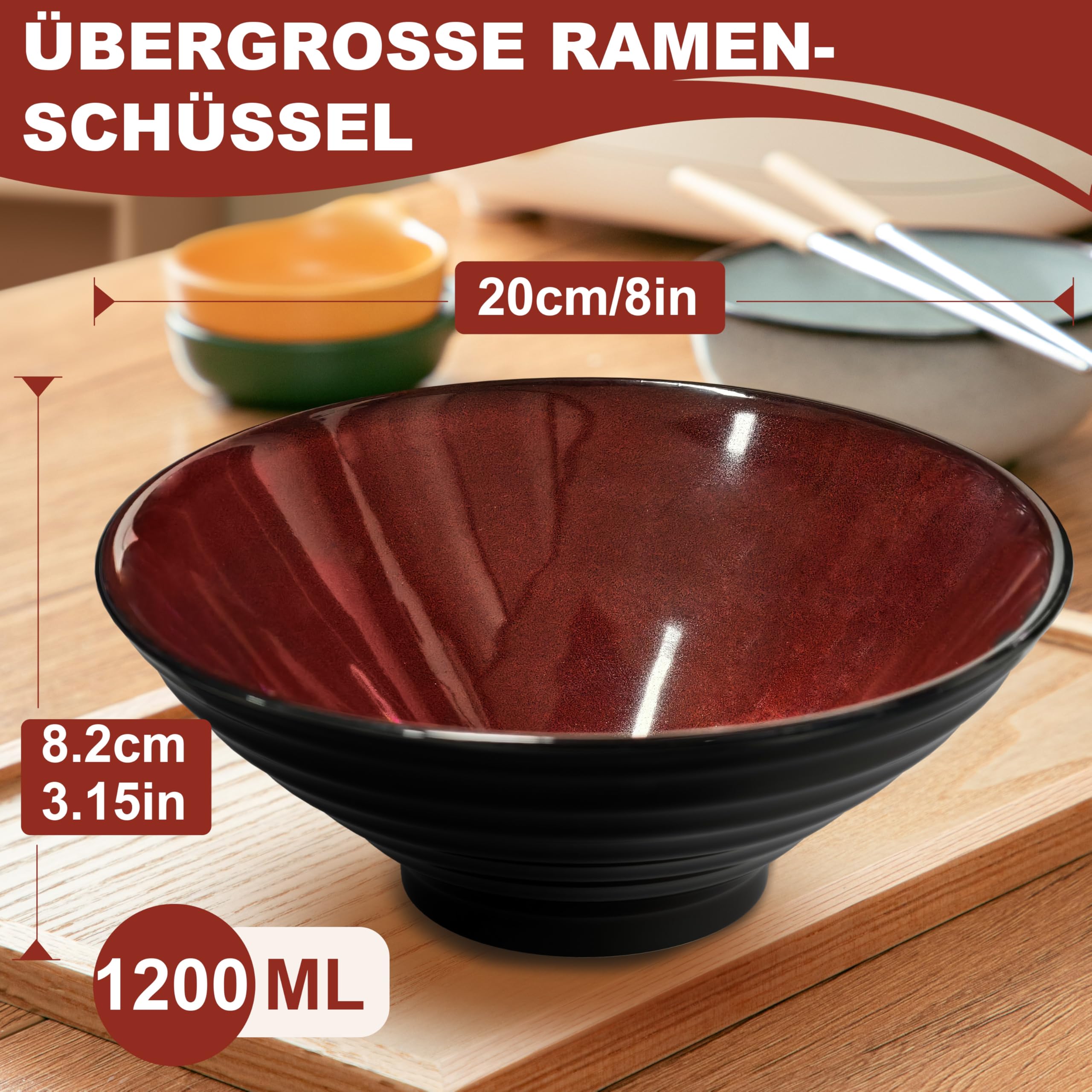 8 Zoll 4 Set Keramik Ramen Schüssel(16 Teilig) - Japanisches Porzellan Spülmaschinenfest Geschirr mit Gabel Essstäbchen Löffel für Nudeln Suppen Getreide Salate Mann Frau Geschenke für neuen Häusern