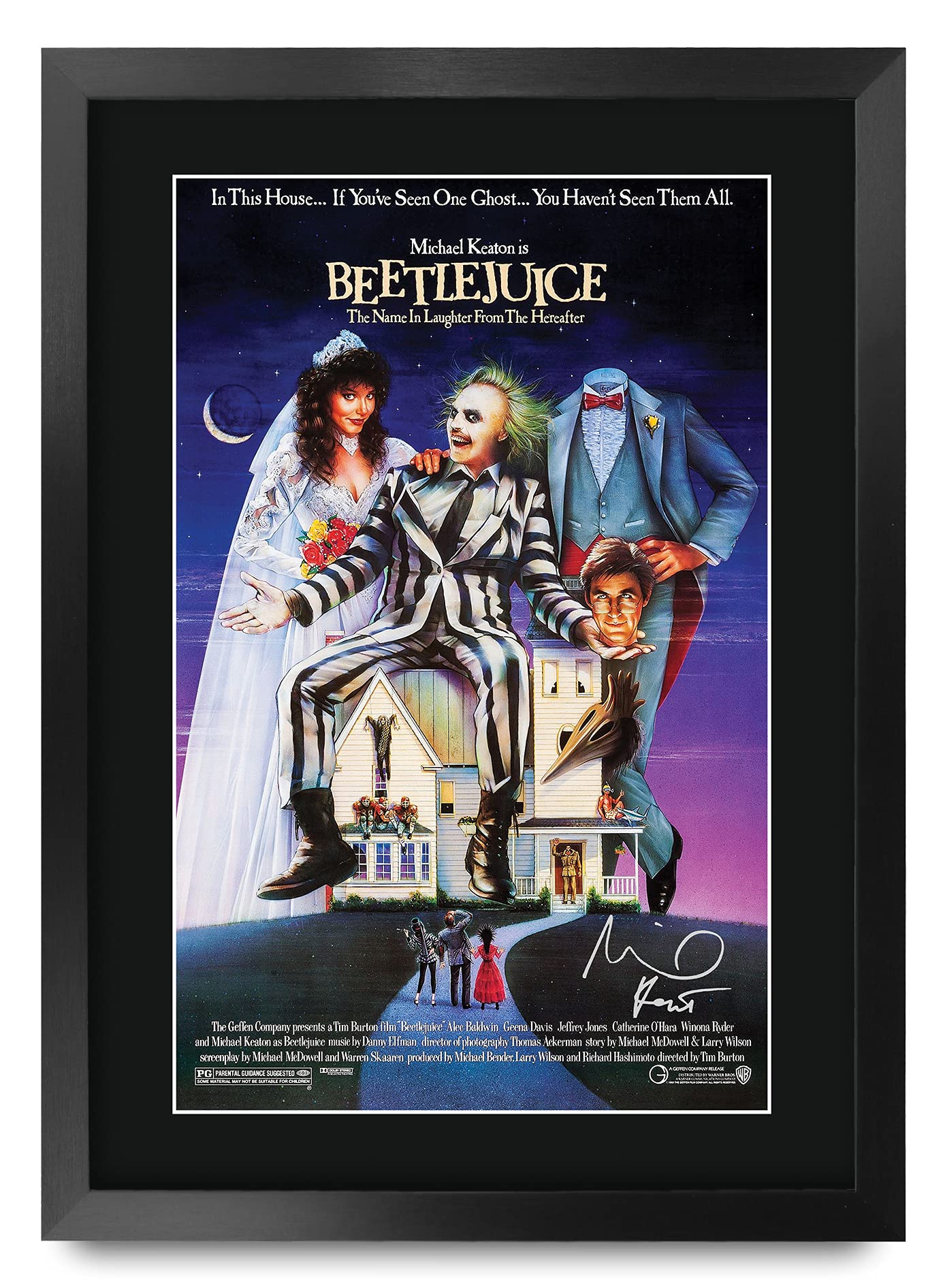 HWC Trading Beetlejuice Geschenke Geduckter Poster Signiertes Autogramm Foto für Fans von Film Memorabilien - A3 Gerahmt