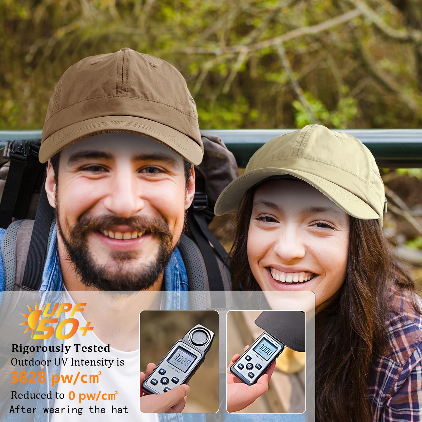 Gorra de béisbol resistente al agua para hombre, sombrero de lluvia plegable para correr al aire libre, sombrero de pesca solar, Caqui oscuro (bolsillo con cremallera), Talla única 6
