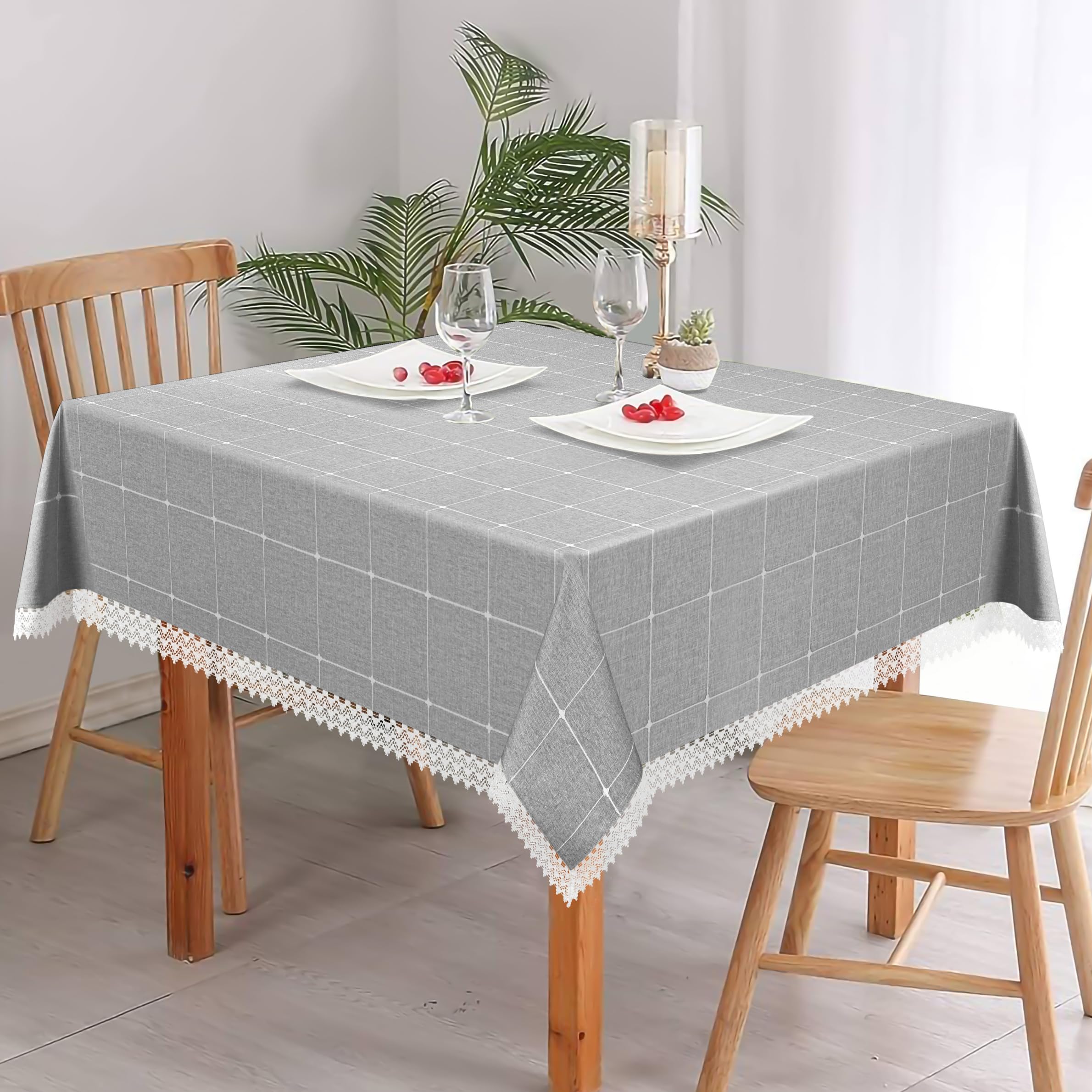 Cote De Amor Linen Hub Rustic Tablecloth Square 100% Cotton - Washable Dining Table Cover - Perfect for Dinner Party Wedding Christmas Holidays Everyday Use Table Cloth Light Grey 55x55 inches