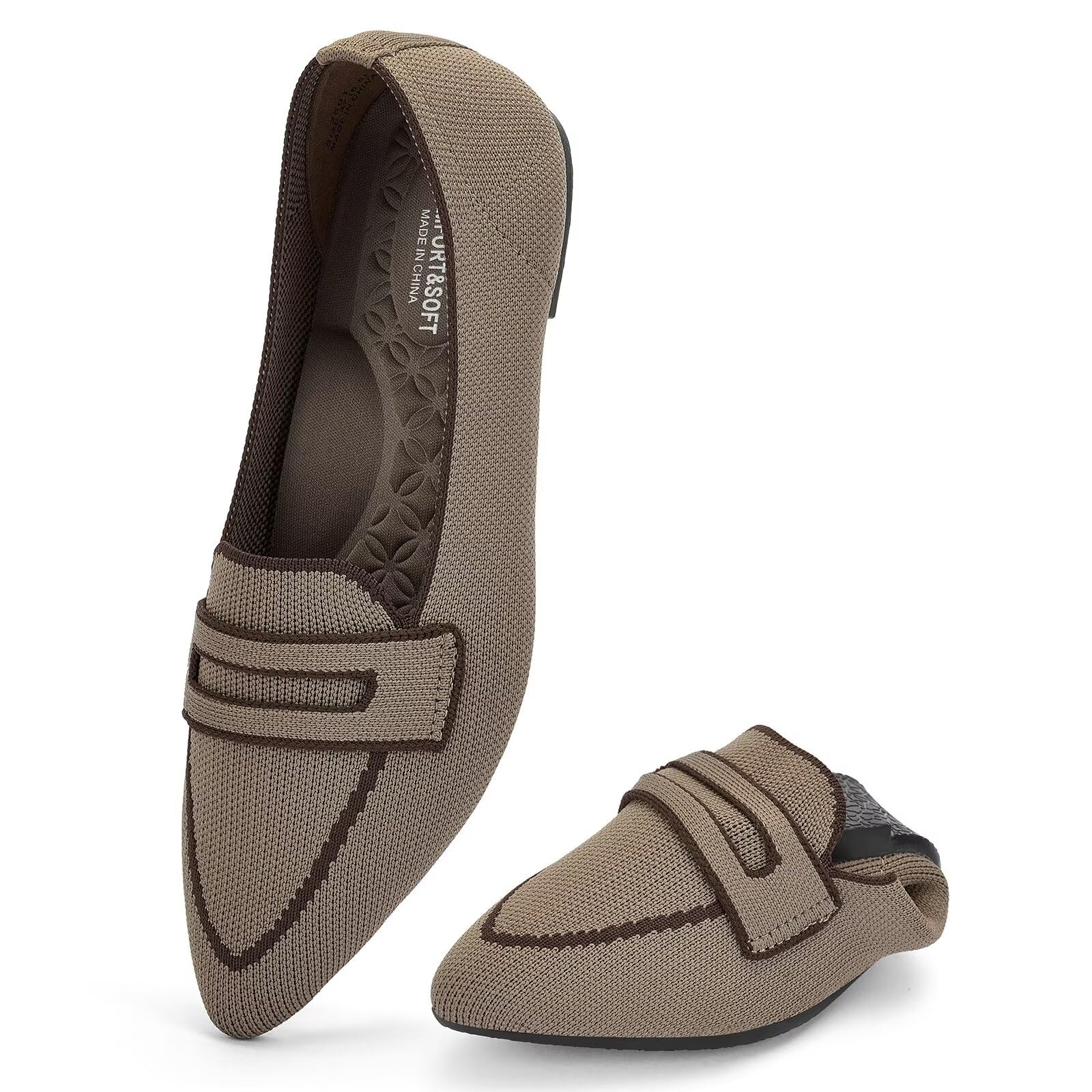 Puxowe Damen Ballerinas Slip On Spitz Strick Kleid Flache Schuhe Pumps Elegant Bequem Ballerina Flats für Damen