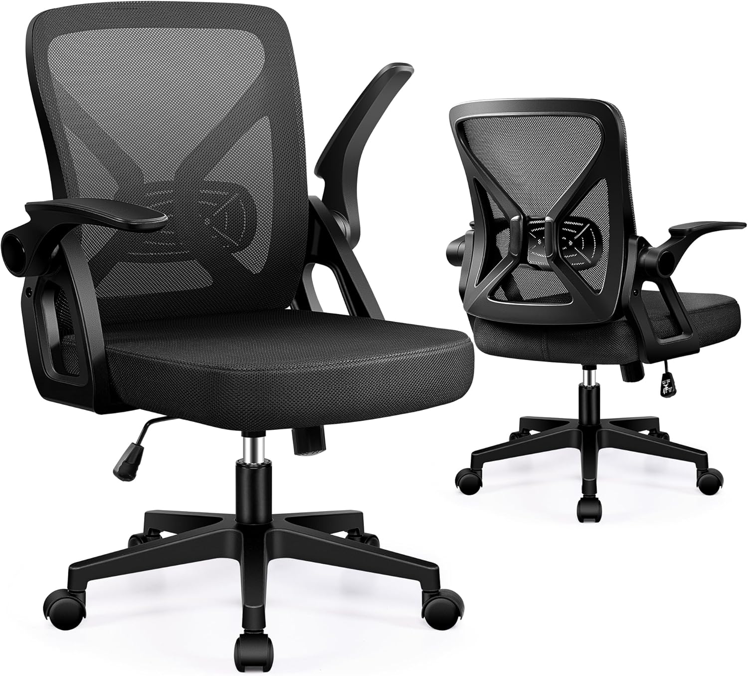 felixking office chair - ergonomic desk chair breathable mesh task with wheels and lumbar support home desk office chairs with flip up armrest rolling swivel for home computer black black standard