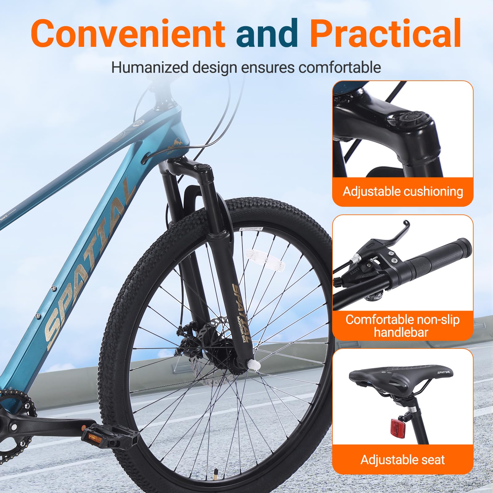 SPATIAL Mountain Bike, bici da ciclismo da esterno da 24/26/27,5/29 pollici, 21/8 velocità | Doppi freni a disco, sedile ergonomico regolabile per uomini, donne