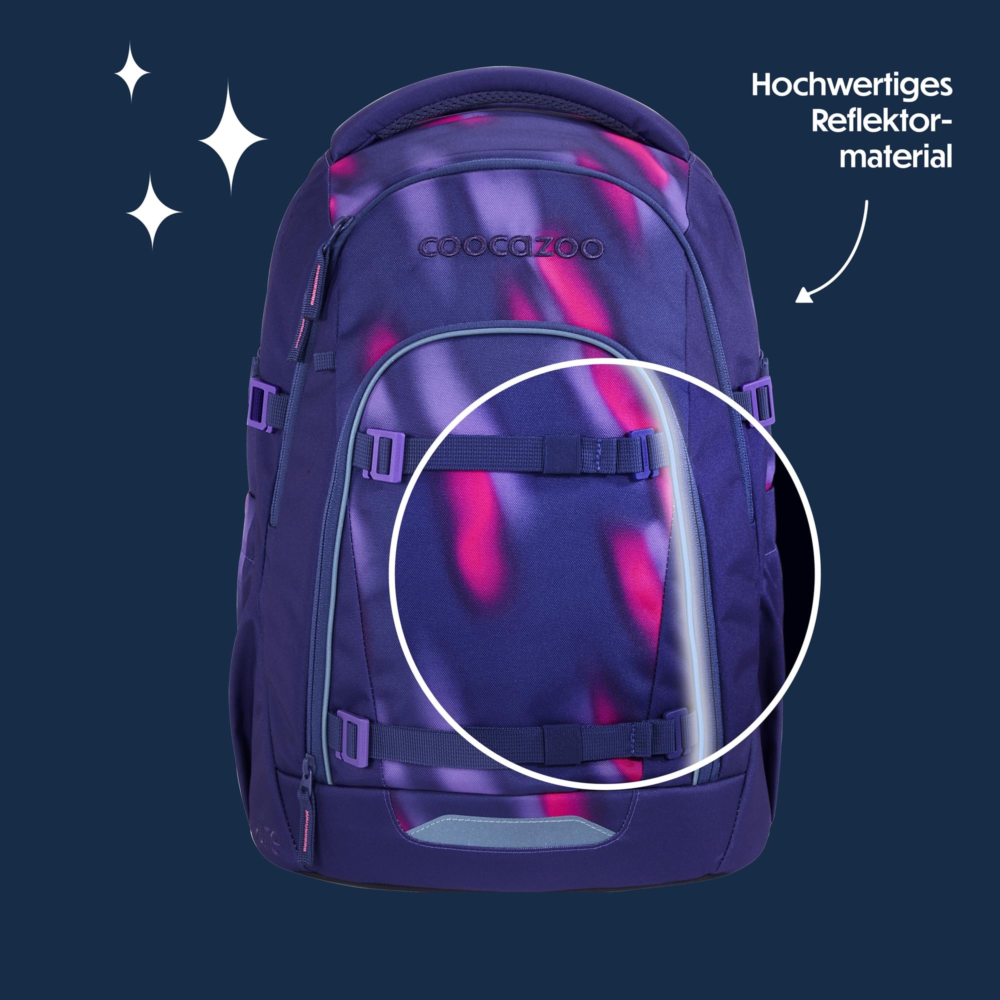 Coocazoo Mate - Zaino per la scuola, ergonomico, regolabile in altezza e dimensione, con cintura toracica e cintura in vita, Aurora Glow - Viola, Aurora Glow