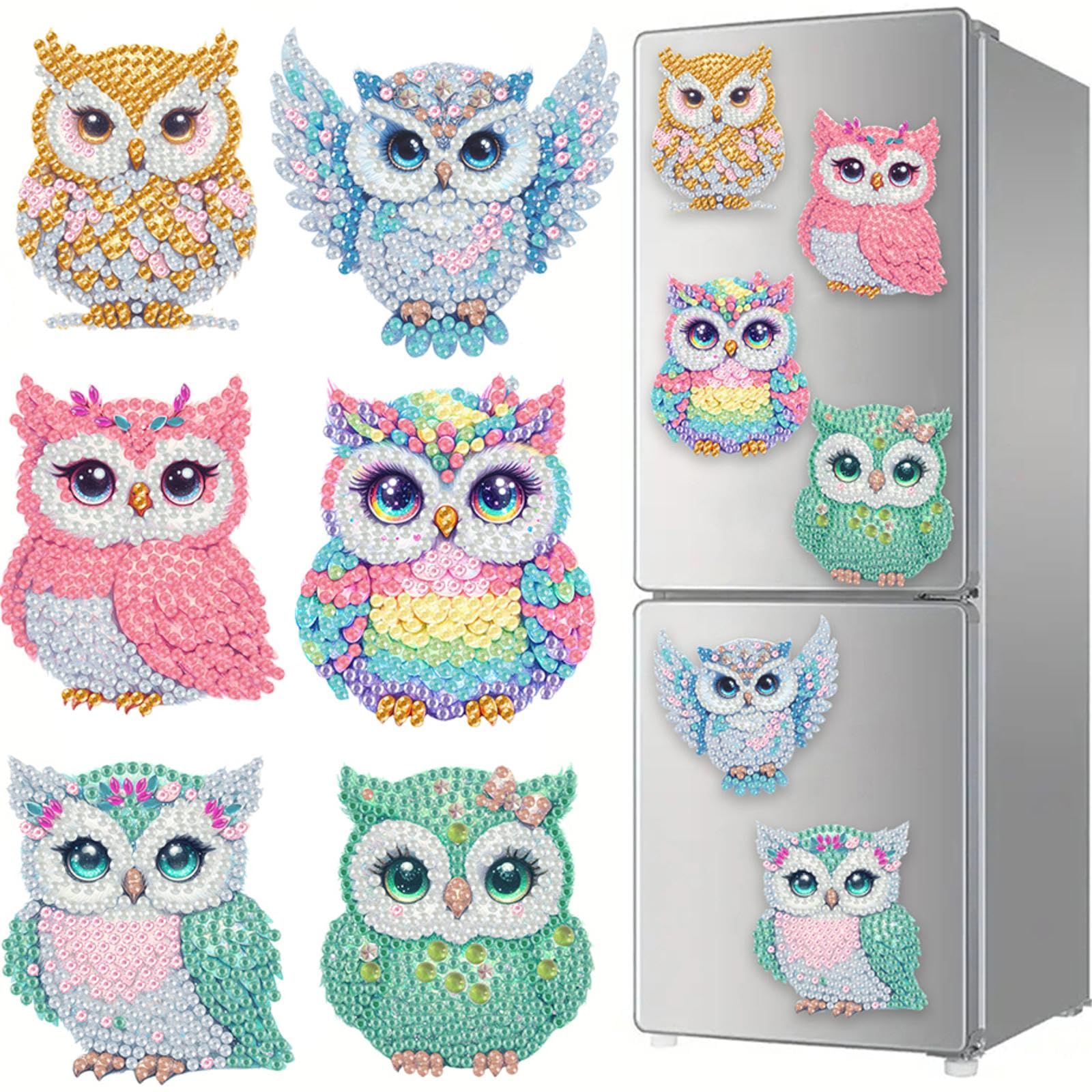 AXNSATRE Magnetic Diamond Art - Diamond Painting Magnets Kits Adult DIY Art Fridge Magnet Refrigerator Sticker for Beginners Gifts Home Decors (6pcs Owl Fridge Stickers)