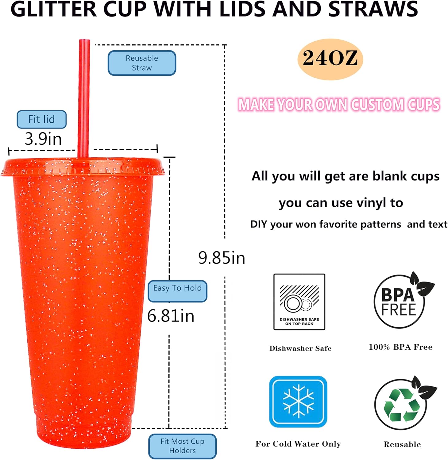 Suertestarry Tumbler with Straw and Lid,Water Bottle Iced Coffee Travel Mug Cup,Reusable Plastic Cups,Perfect for Parties,Birthdays… (Red-36Pack, 36 pack)