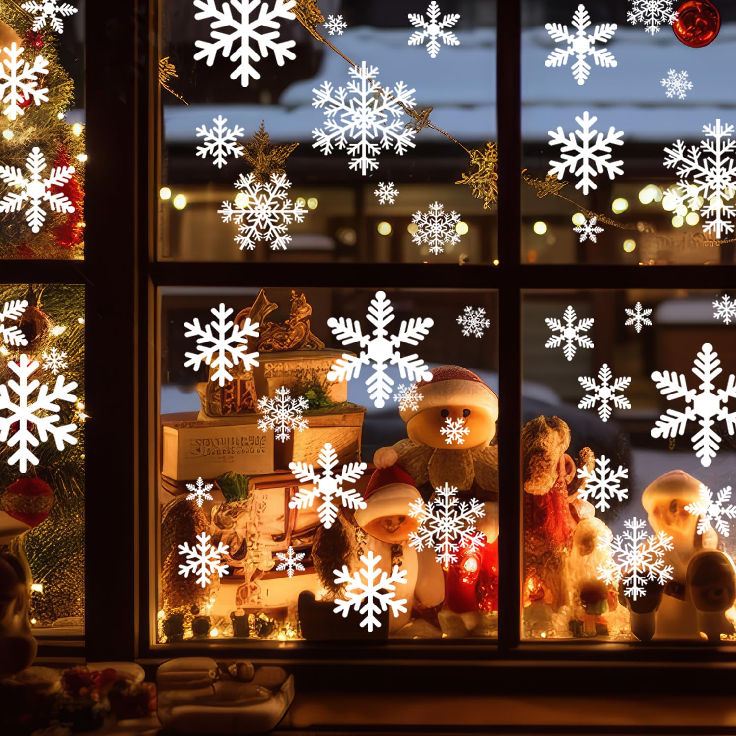144 Stück Weihnachts-Schneeflocken-Fensteraufkleber, Weihnachts-Fensterdekorationen, Weihnachtsaufkleber, Dekoration für Glas, Innenurlaub, Winter-Schneeflocken-Aufkleber für Zuhause, Party