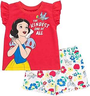 Frozen Moana Princess Tiana Floral Peplum T-Shirt and French Terry Shorts Outfit Set Toddler to Big Kid - Buy now