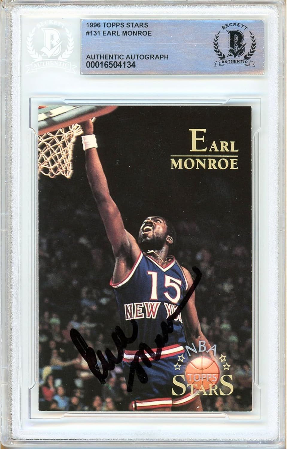 Earl Monroe Autographed 1996 Topps Stars #131 Basketball Trading Card Slab Beckett BAS Authentic Slabbed COA Played For New York Knicks NBA