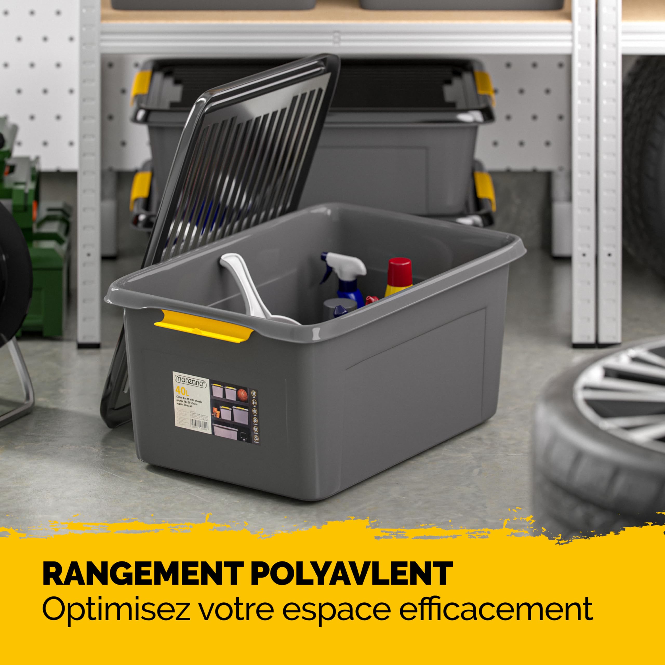 Monzana® 2x Caisse de rangement 40 L robuste avec couvercle hermétique et roulettes empilable sans BPA gain de place caisse de rangement organisateur
