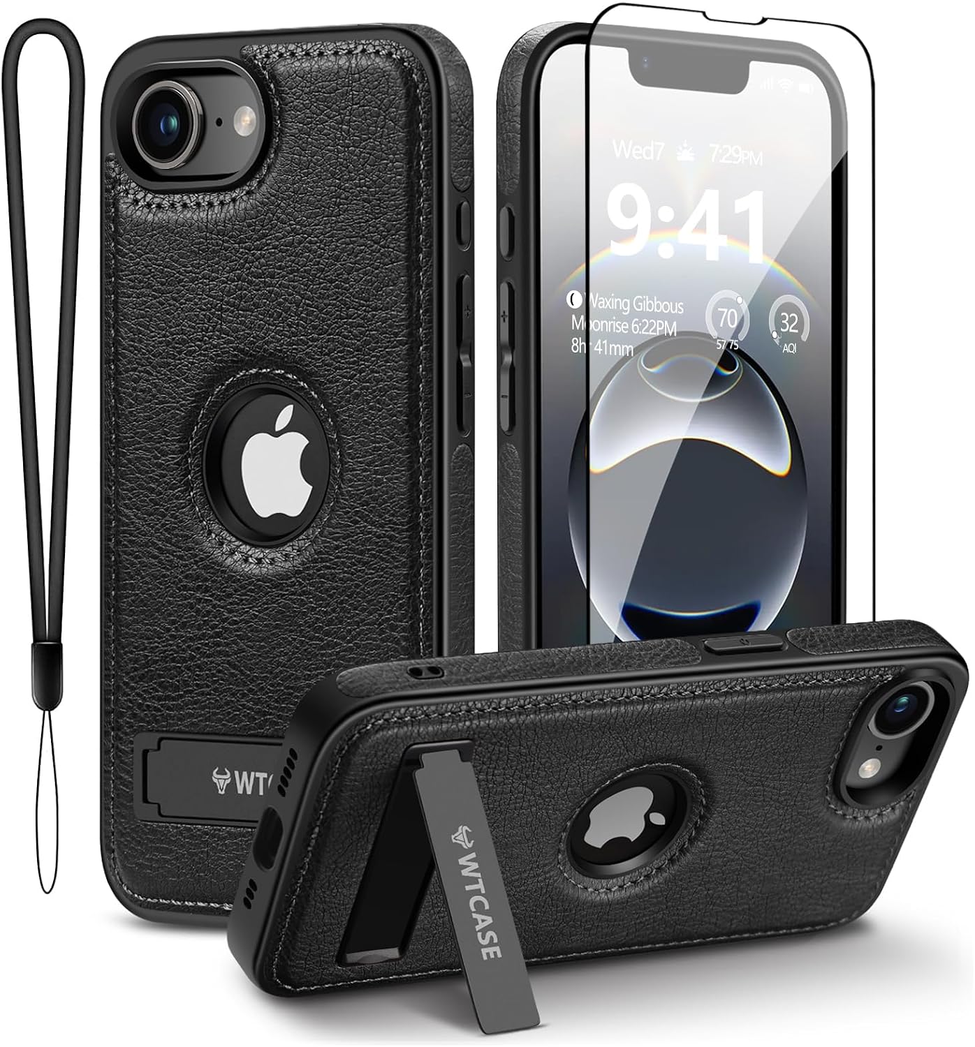 WTCASE Magnetic for iPhone17e / iPhone 16e Leather Case,Built-in Invisible Stand [Compatible with Magsafe] Protective Slim Kickstand Phone Cover 6.1" (Black)