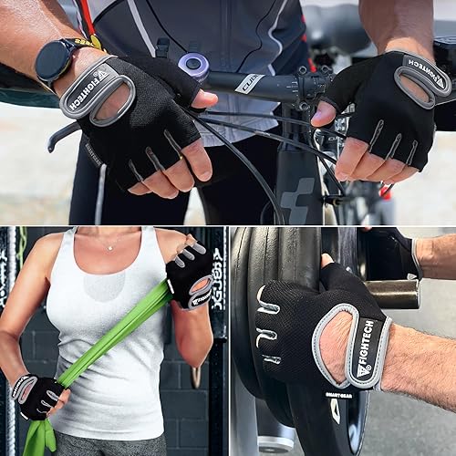 Miniatura 6 de FIGHTECH Guantes de entrenamiento para hombres y mujeres, guantes de levantamiento de pesas sin dedos con palmas acolchadas, guantes de gimnasio