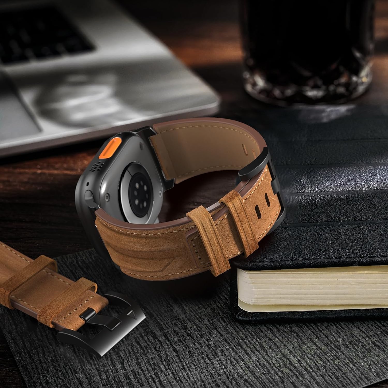 Top Grain Genuine Leather Compatible with Apple Watch Ultra 3 Band 49mm 46mm 45mm 44mm 42mm, Rugged Metal Connector Band Strap for Women Men iWatch Ultra 2/1 Series 11 10 9 8 7 6 5 4 3 SE - Image 5