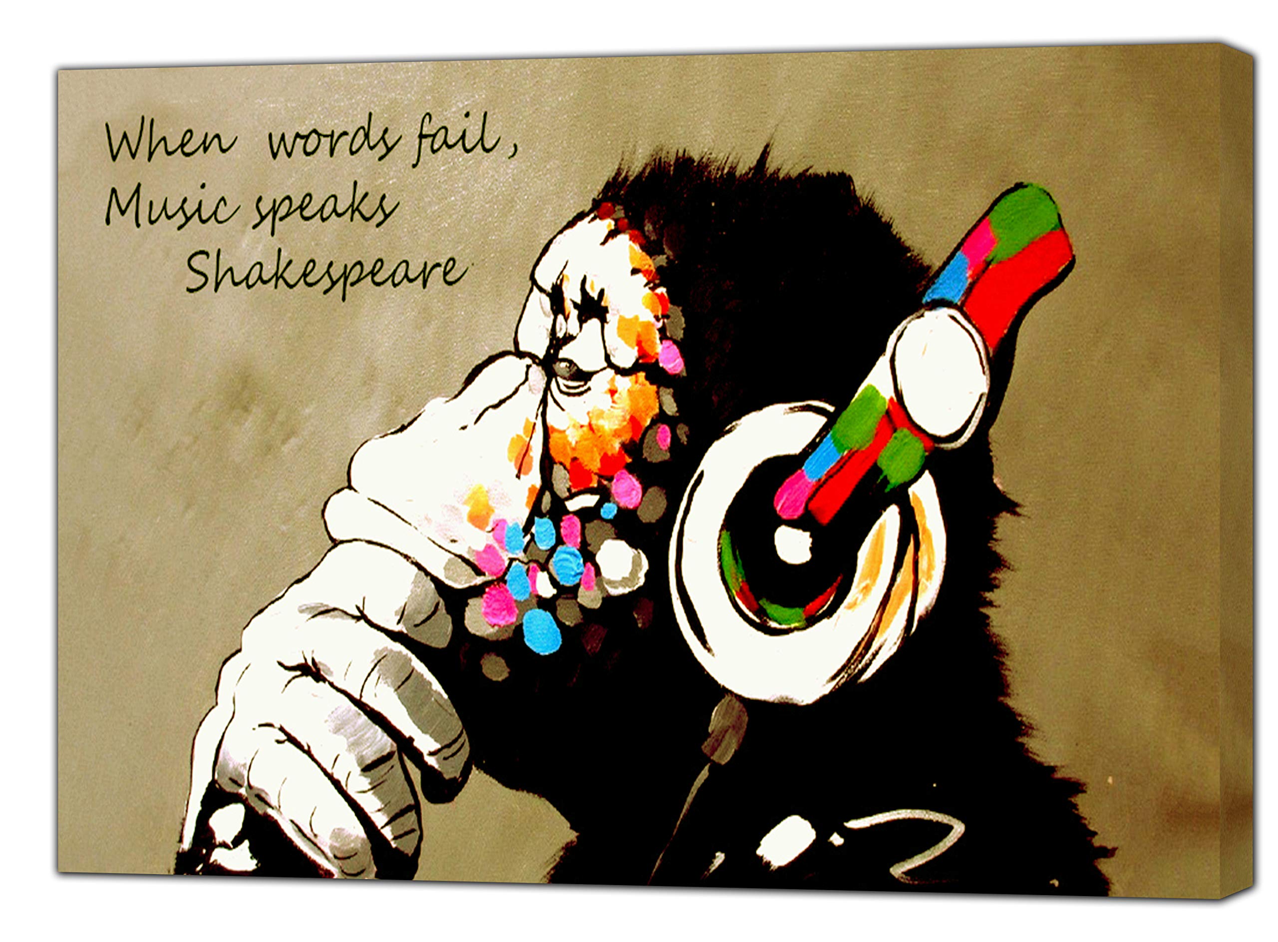 ARTSPRINTS Banksy DJ Gorilla Gold Paint Print ON Framed Canvas Wall Art Home Decoration 34’’ x 24’’inch(86x 60 cm) -18mm Depth